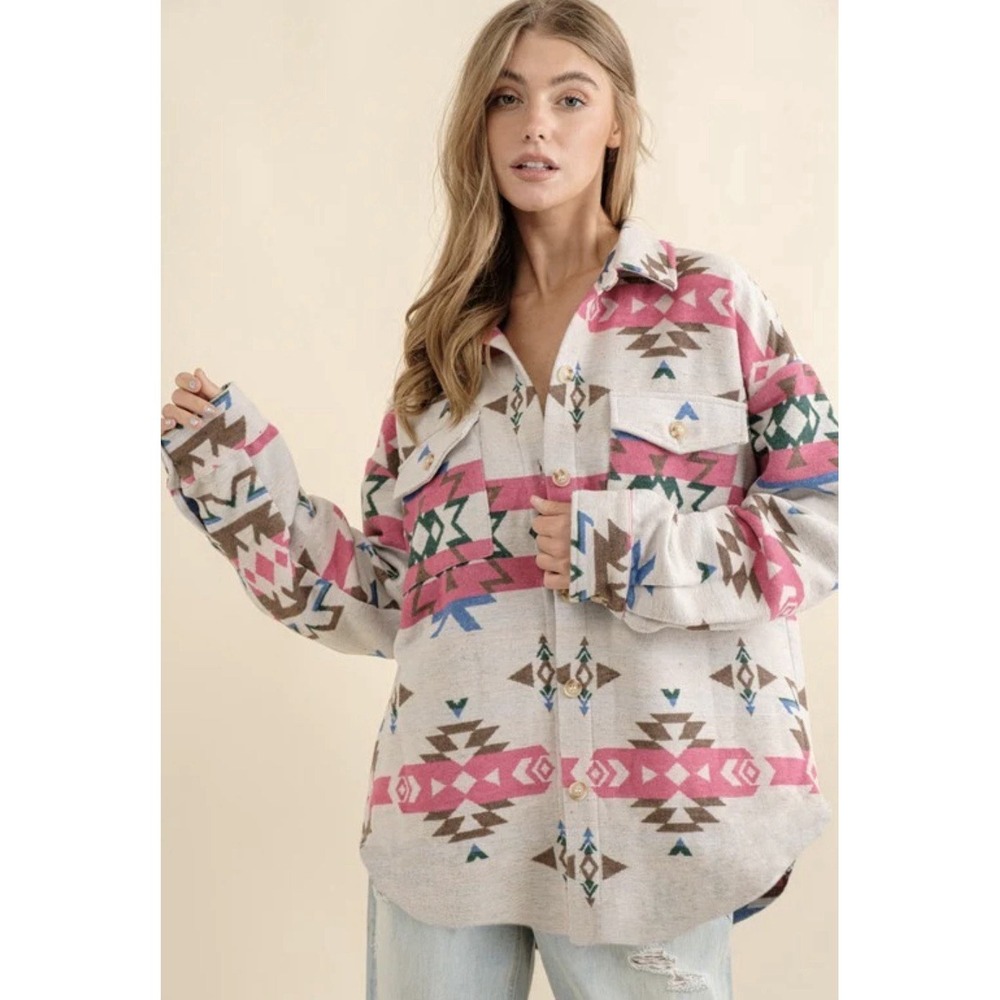 Women's Aztec Shacket Or Shirt By Blue B NWT Size Oversized Small Western Style